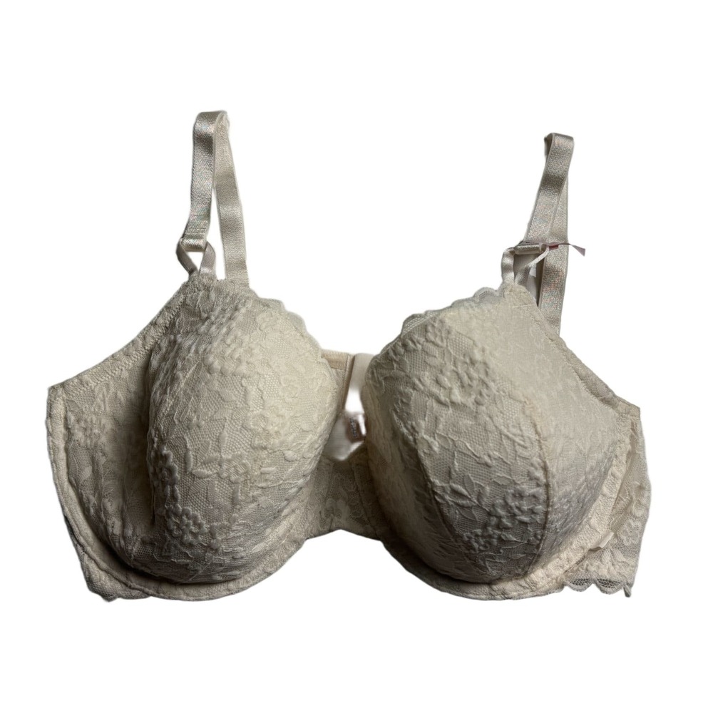 Victoria's Secret 38D Lightly Lined Full Coverage Bra Ivory Floral Lace NWT